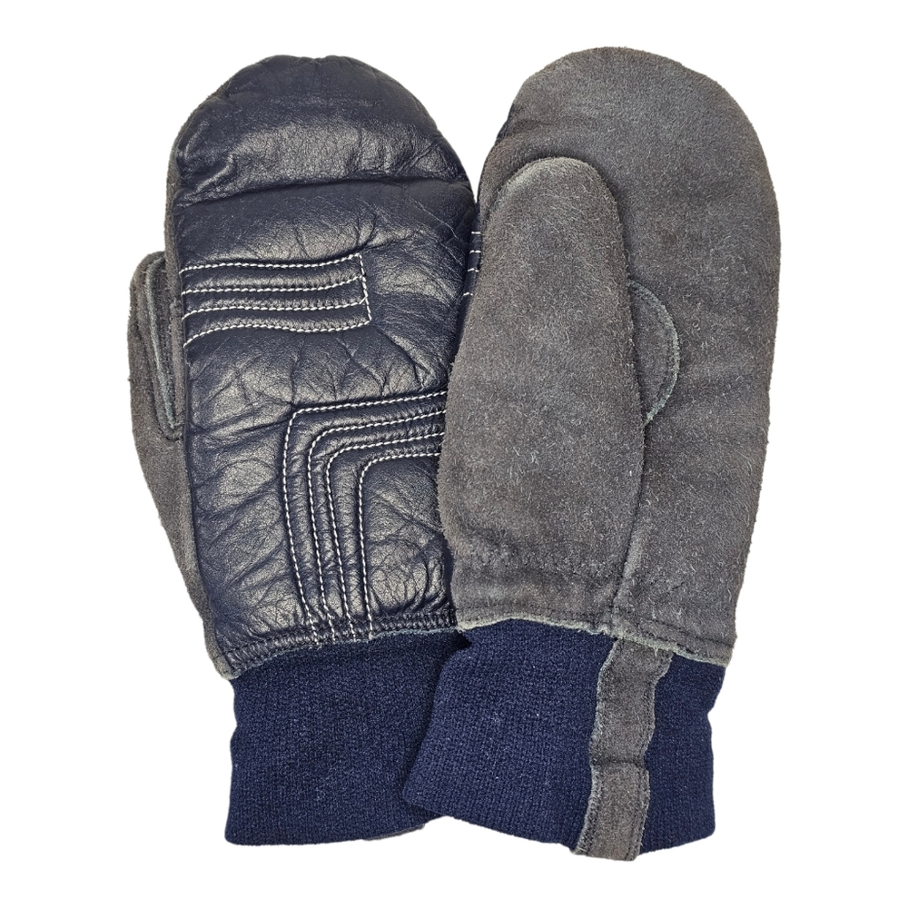 Vintage GRANDOE Kids Large Leather Suede Mittens Gloves Blue‎